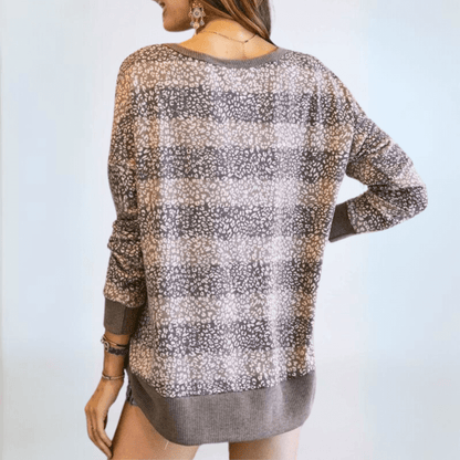 Mixed Pattern V-neck Sweater Top Made in USA