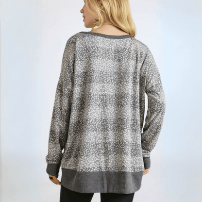 Mixed Pattern V-neck Sweater Top Plus Size Made in USA