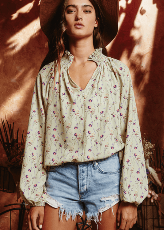 Stella Mock Stand Collar Floral Blouse