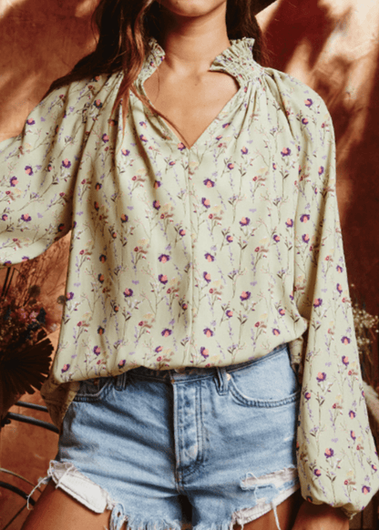 Stella Mock Stand Collar Floral Blouse