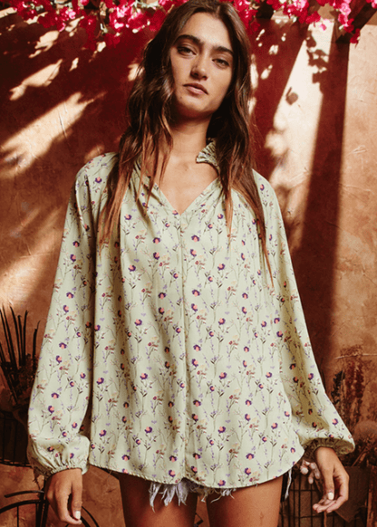 Stella Mock Stand Collar Floral Blouse