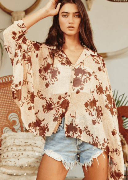 Cora Floral Chiffon Button Down Blouse