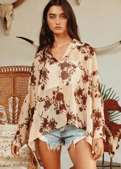 Cora Floral Chiffon Button Down Blouse