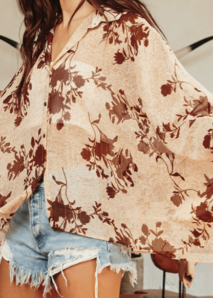 Cora Floral Chiffon Button Down Blouse
