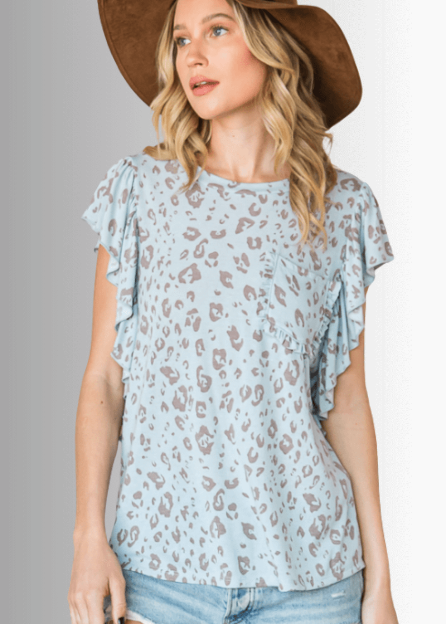 Rachel Animal Print Ruffle Cap Sleeve Top