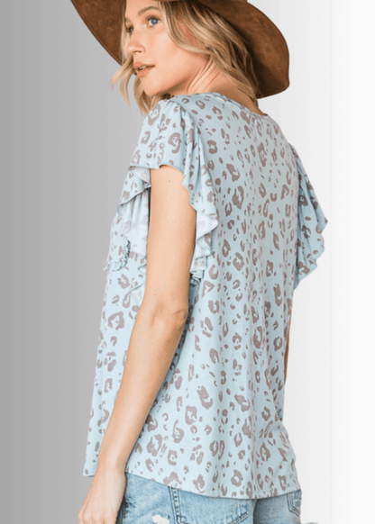 Rachel Animal Print Ruffle Cap Sleeve Top