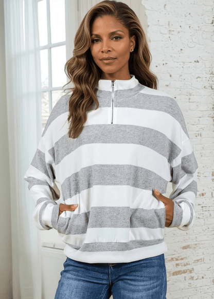 Kathryn Soft Striped Zip Collar Sweater
