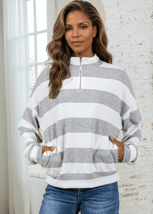 Kathryn Soft Striped Zip Collar Sweater