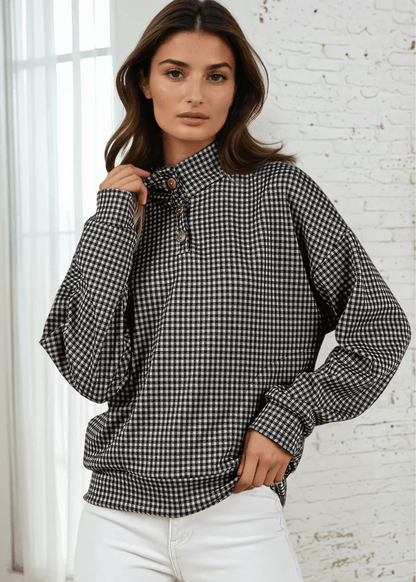 Joanna Plaid Button Collar Pullover