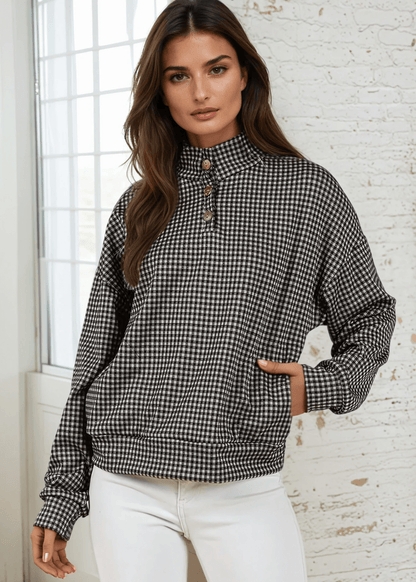 Joanna Plaid Button Collar Pullover