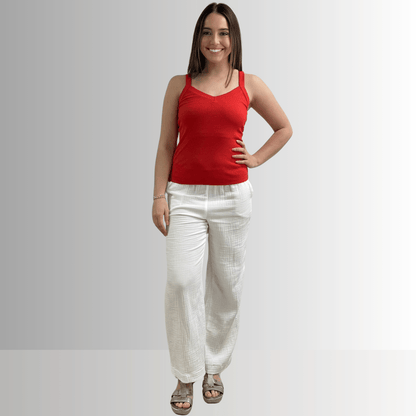 Harmony Premium Cotton Ribbed Tank Top in Crimson Red