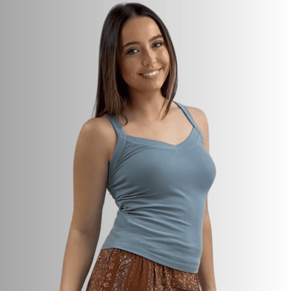 Harmony Premium Cotton Ribbed Tank Top in Blue Sea