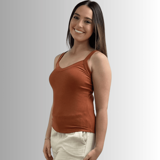 Harmony Premium Cotton Ribbed Tank Top in Gingerbread