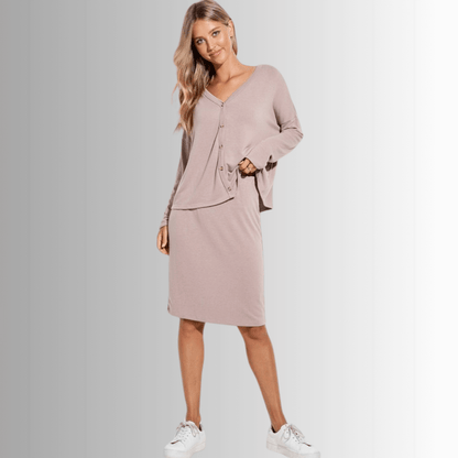 Light Taupe Cardigan Skirt Set