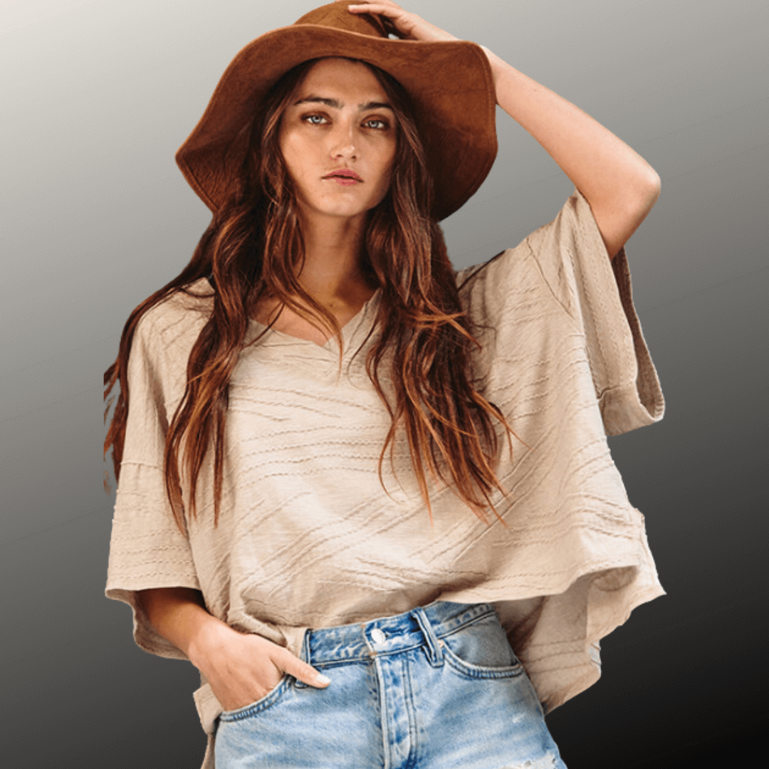 Bucket List Textured V-Neck Boxy Top Made in USA