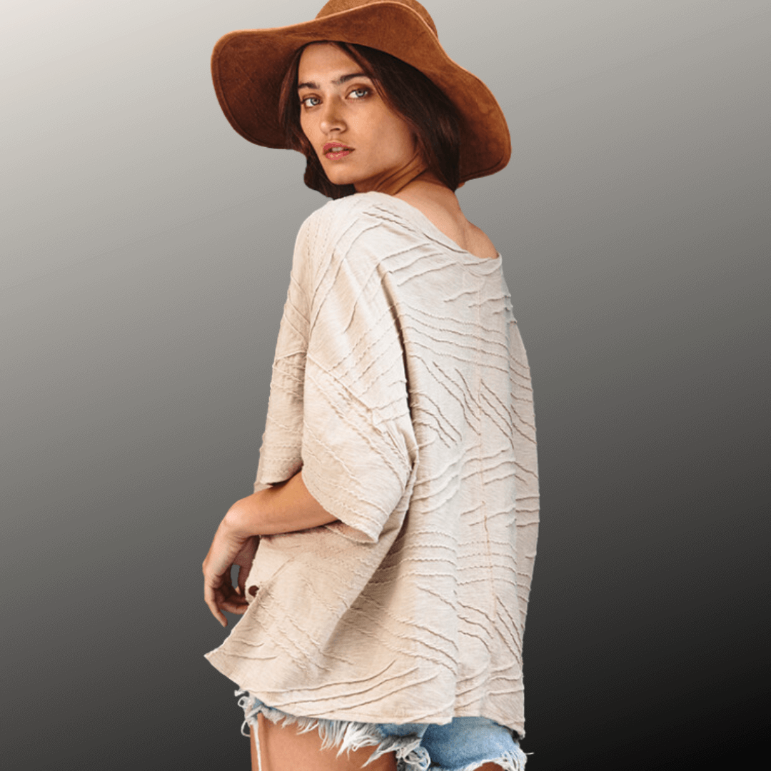 Bucket List Textured V-Neck Boxy Top Made in USA
