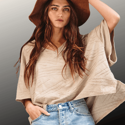 Bucket List Textured V-Neck Boxy Top Made in USA