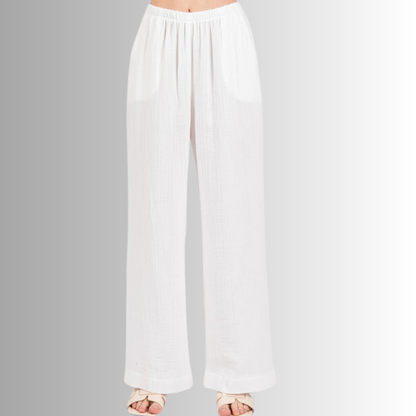 Triple Gauze Cotton Pants in White