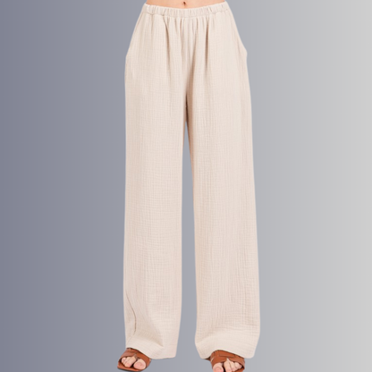 Triple Gauze Cotton Pants in Ecru