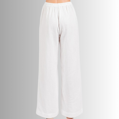 Triple Gauze Cotton Pants in White