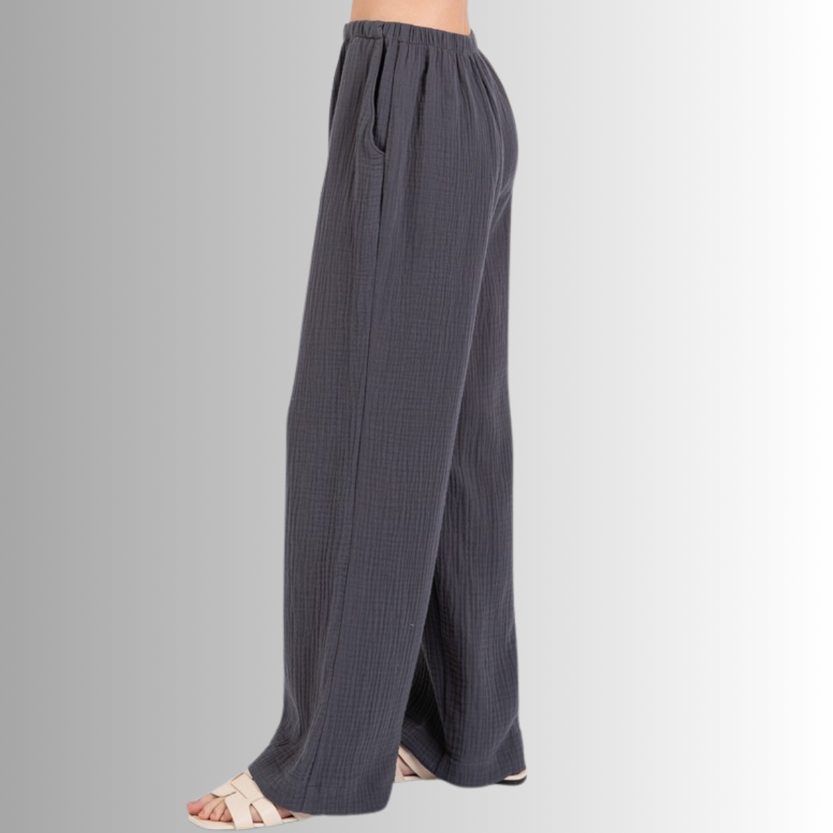 Triple Gauze Cotton Pants in Charcoal Grey
