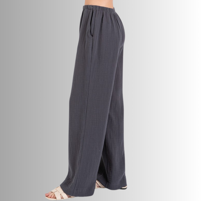 Triple Gauze Cotton Pants in Charcoal Grey