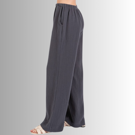Triple Gauze Cotton Pants in Charcoal Grey