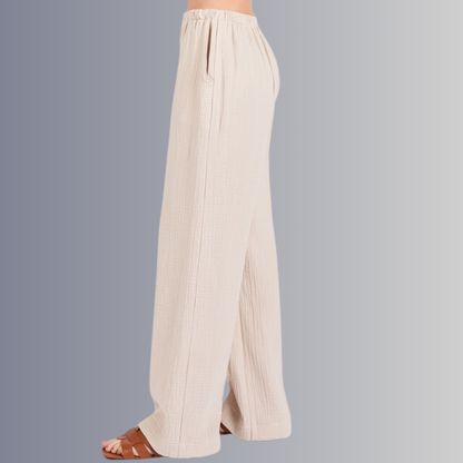 Triple Gauze Cotton Pants in Ecru
