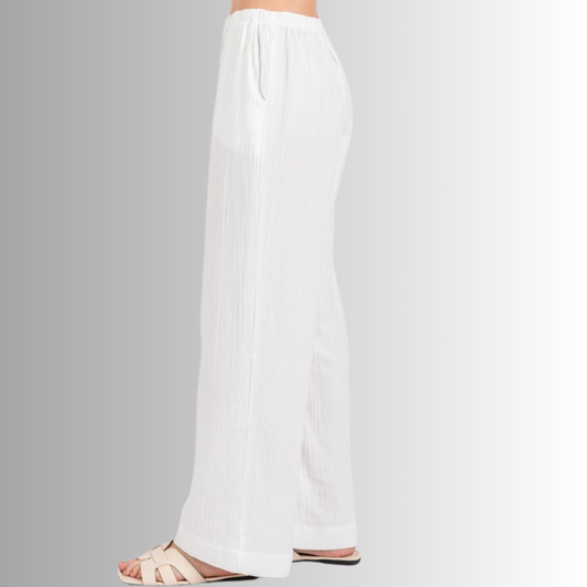 Triple Gauze Cotton Pants in White