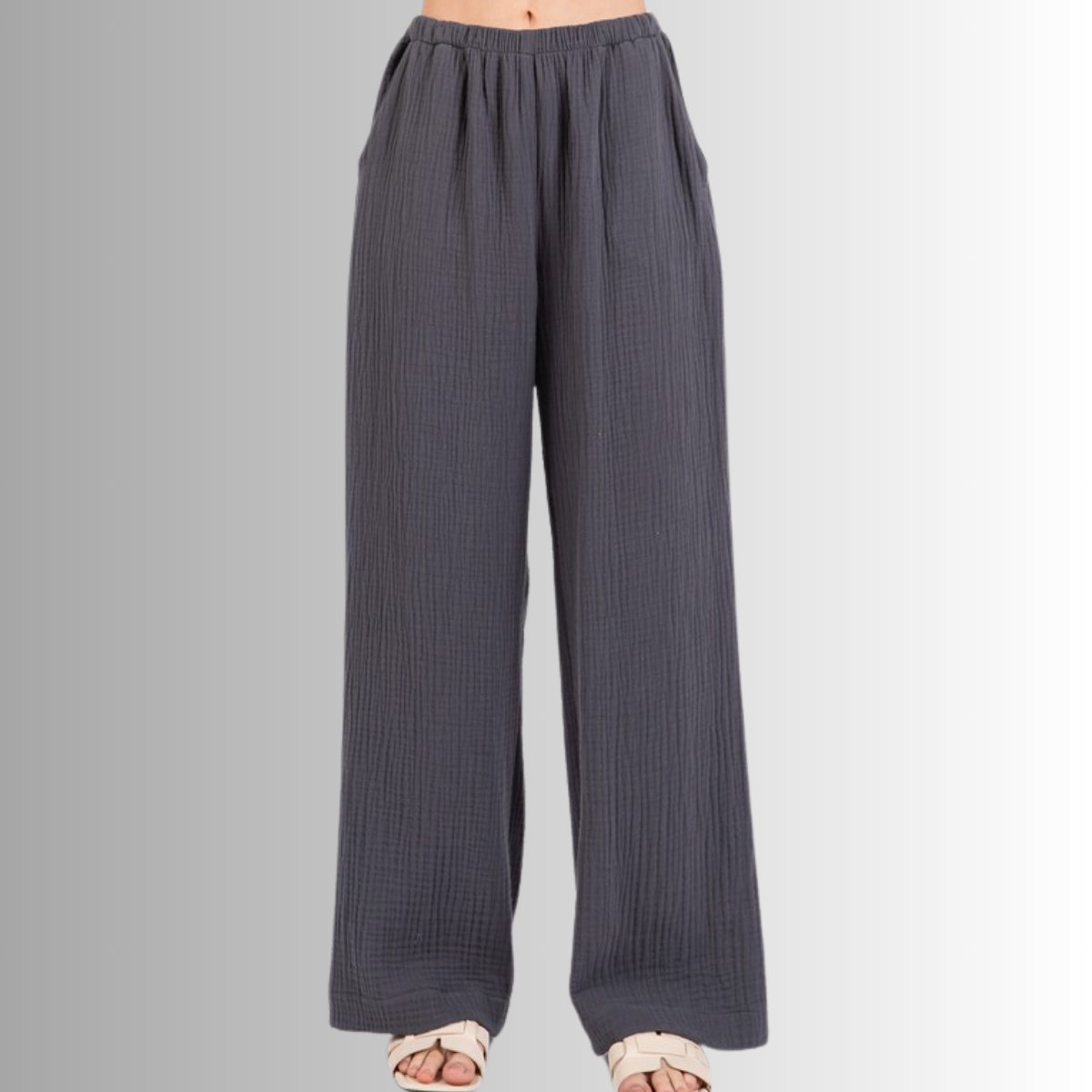 Triple Gauze Cotton Pants in Charcoal Grey