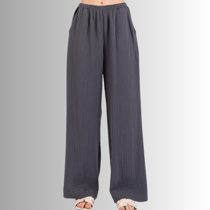 Triple Gauze Cotton Pants in Charcoal Grey