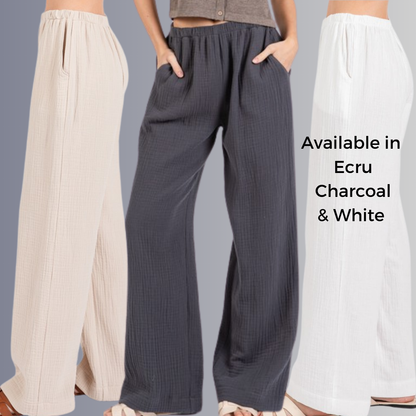 Triple Gauze Cotton Pants in Ecru