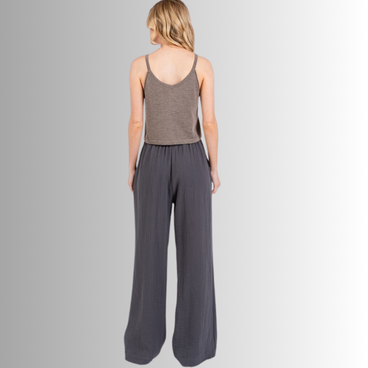 Triple Gauze Cotton Pants in Charcoal Grey