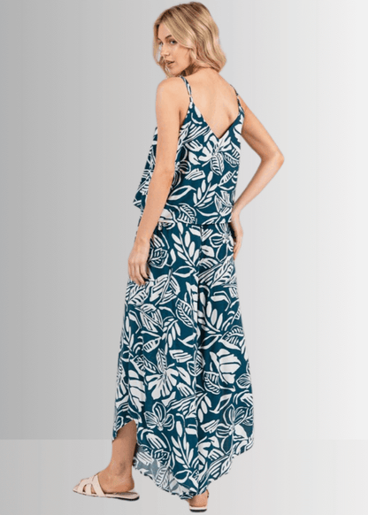 Tropical Teal Split Front Flowy Pants