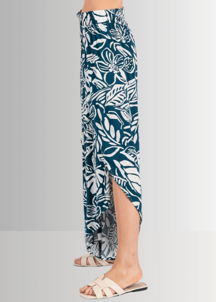 Tropical Teal Split Front Flowy Pants