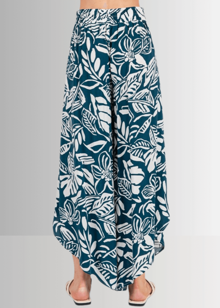 Tropical Teal Split Front Flowy Pants