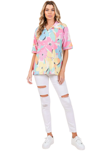 Airy Tropical Print Polo Made in USA