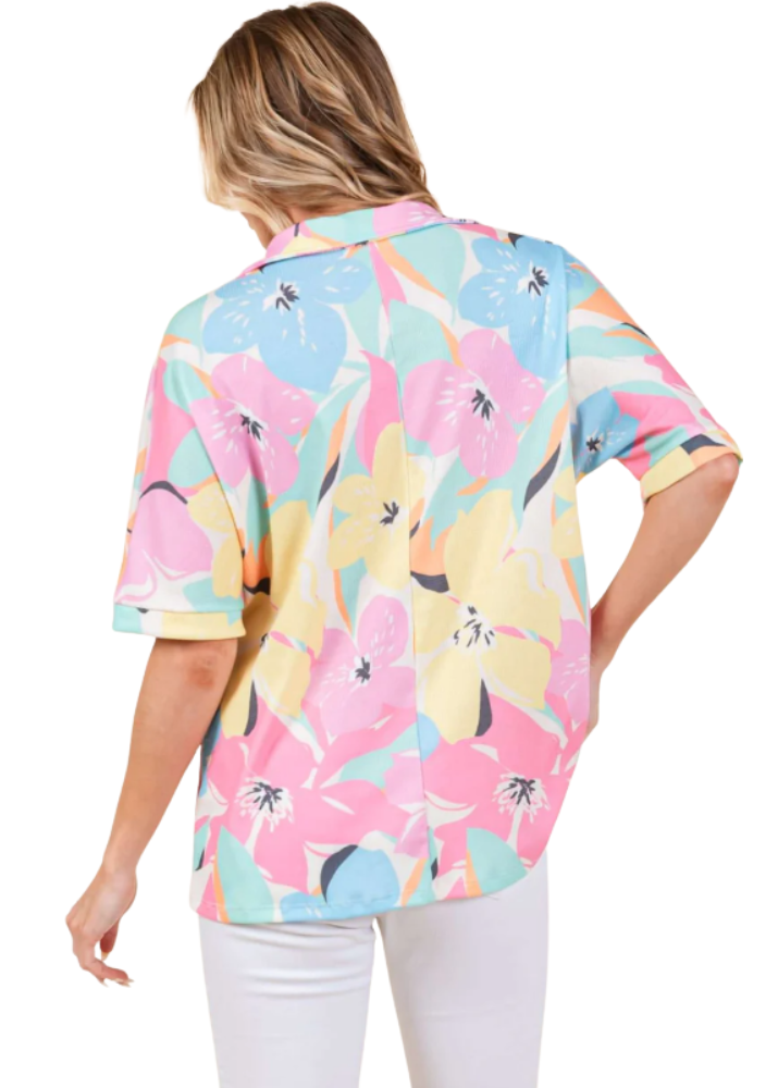 Airy Tropical Print Polo Made in USA