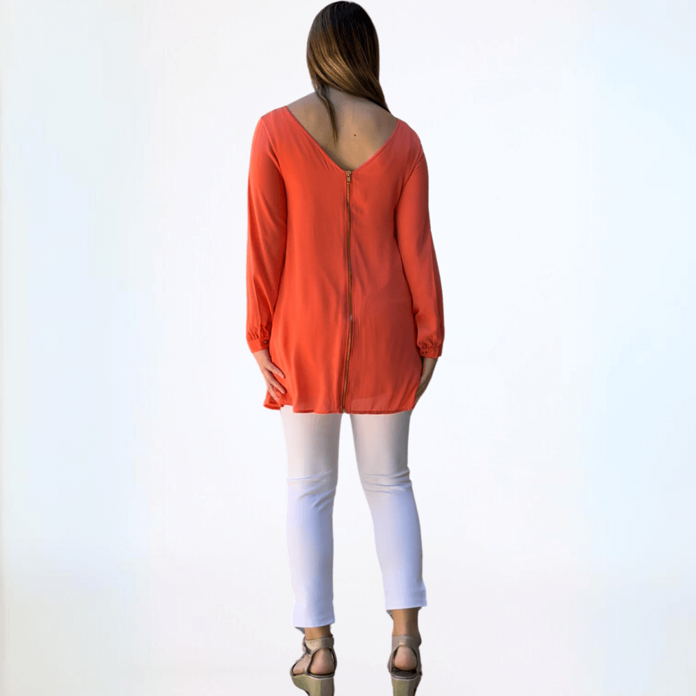 Dressy Front Zip V-Neck Tunic