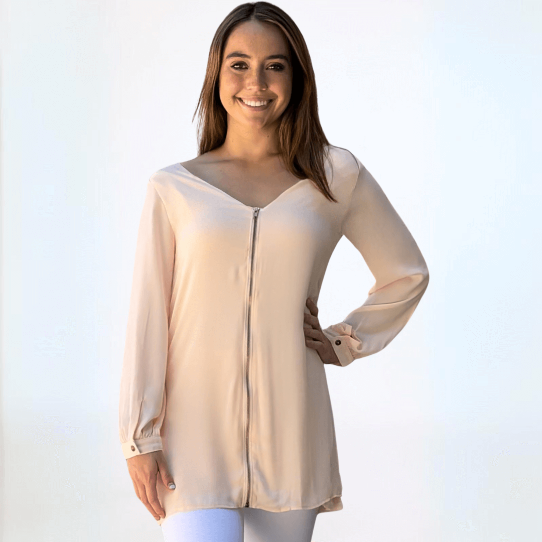Dressy Front Zip V-Neck Tunic