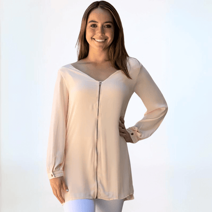 Dressy Front Zip V-Neck Tunic