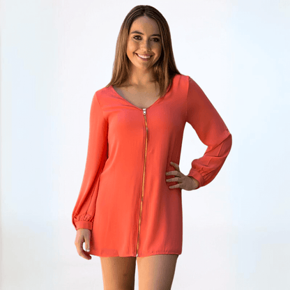 Dressy Front Zip V-Neck Tunic