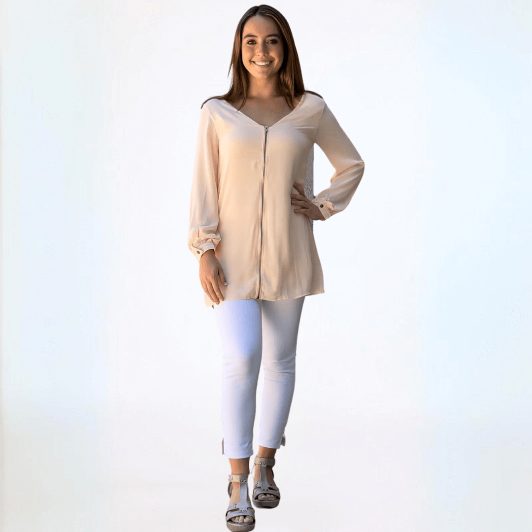 Dressy Front Zip V-Neck Tunic