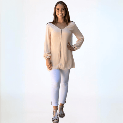 Dressy Front Zip V-Neck Tunic