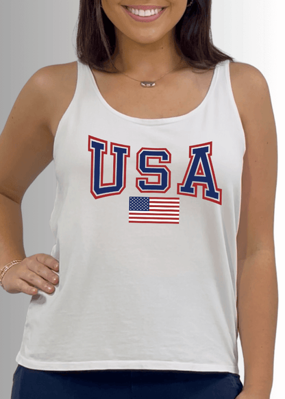 USA Patriotic American Flag White Premium Cotton Tank Top