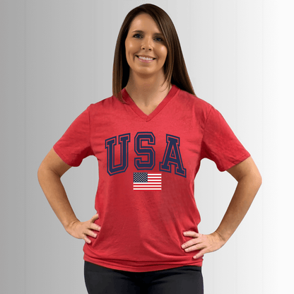 USA Graphic Red Cotton V-Neck Tee