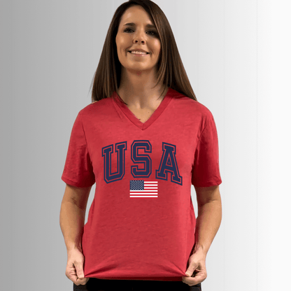 USA Graphic Red Cotton V-Neck Tee