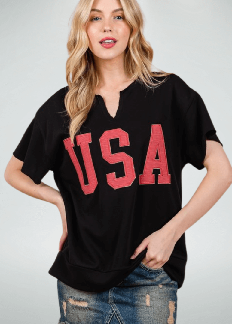 USA Patch Letter Top Pink