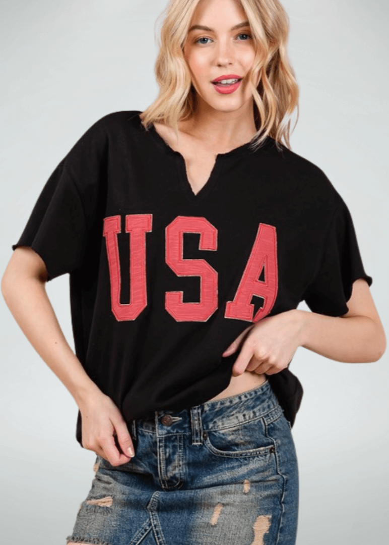 USA Patch Letter Top Pink