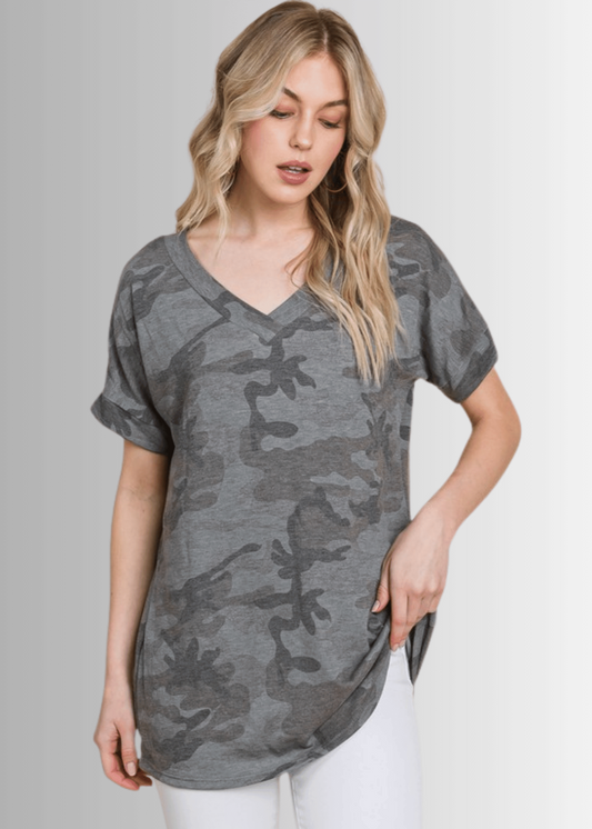 Gray Casual & Soft Camo Tee